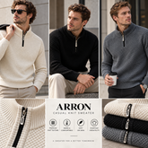 ARRON quarter-zip knit sweater by Eunoia Copenhagen, ribbed stand collar