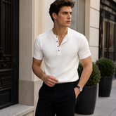 RUFUS Vertical Stripe Henley Collar Tee