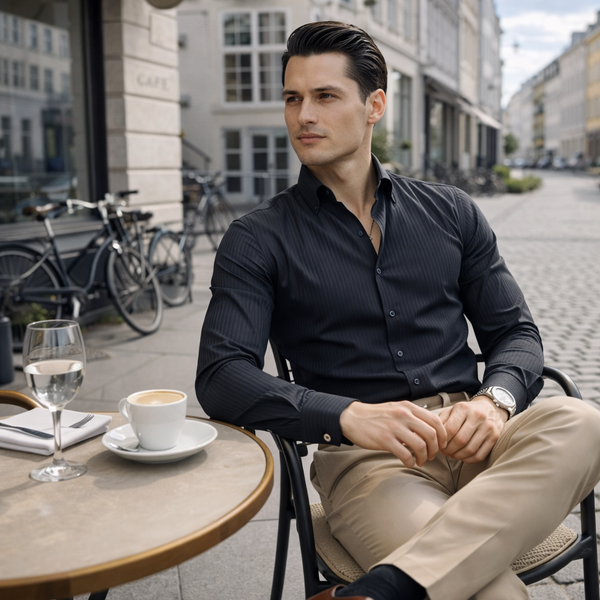 RENNEX Slim-Fit Striped Dress Shirt