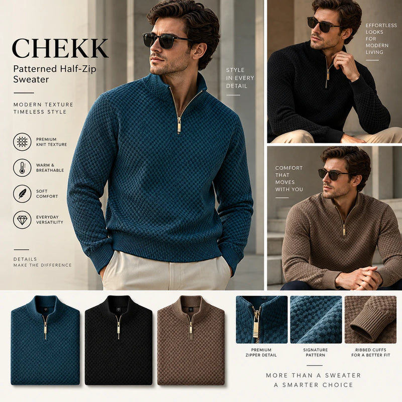 CHEKK Patterned Half-Zip Sweater