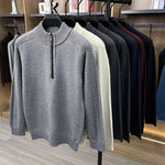 ARRON quarter-zip knit sweater, ribbed stand collar and cable-knit sleeve
