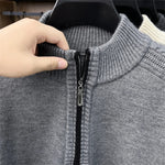 ARRON quarter-zip knit sweater, ribbed stand collar and cable-knit sleeve
