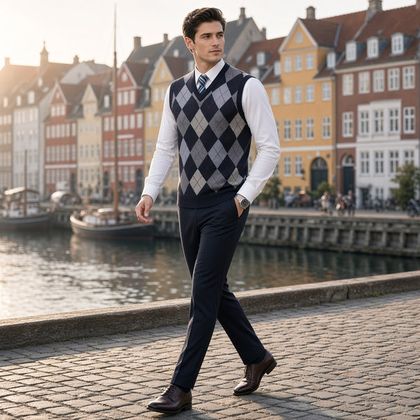 CONARD V-Neck Jacquard Plaid Vest