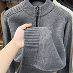 ARRON quarter-zip knit sweater, ribbed stand collar and cable-knit sleeve
