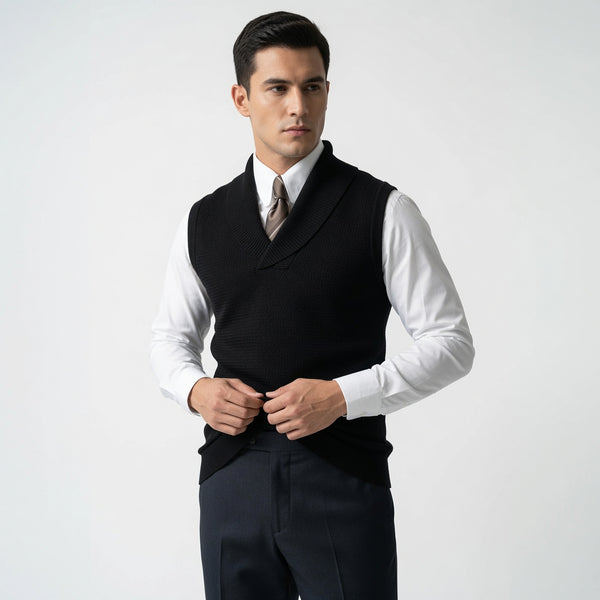 HESLEY Open Collar Knitted Vest