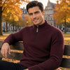 ARRON quarter-zip knit sweater, ribbed stand collar and cable-knit sleeve