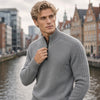 ARRON quarter-zip knit sweater, ribbed stand collar and cable-knit sleeve