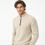 ARRON quarter-zip knit sweater, ribbed stand collar and cable-knit sleeve