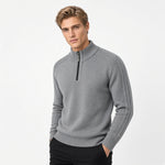 ARRON quarter-zip knit sweater, ribbed stand collar and cable-knit sleeve