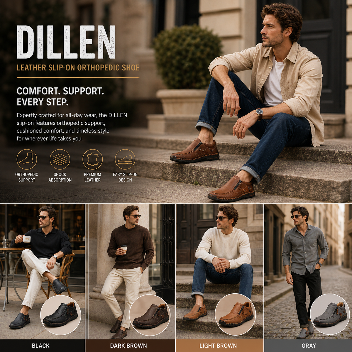DILLEN Leather Slip-On Orthopedic Shoe