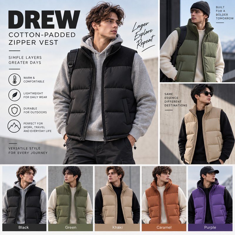 DREW Cotton-Padded Zipper Vest