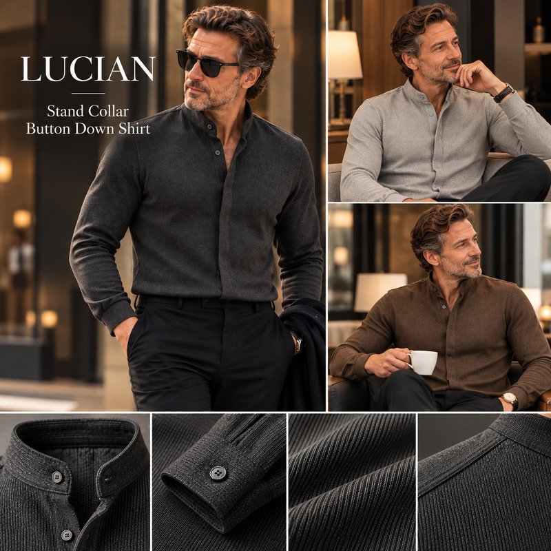LUCIAN Stand Collar Button Down Shirt