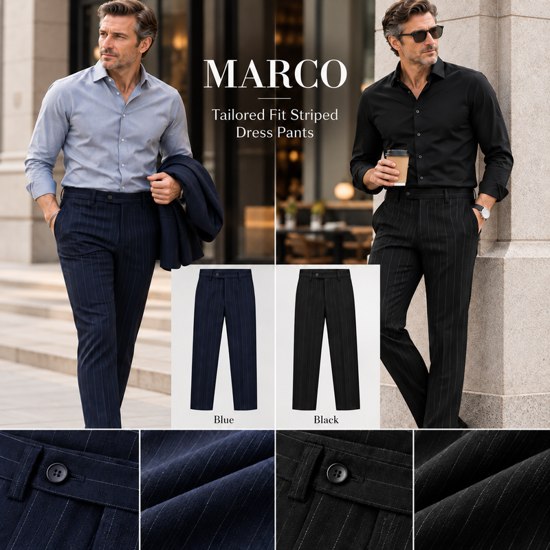 MARCO Tailored Fit Striped Dress Pants