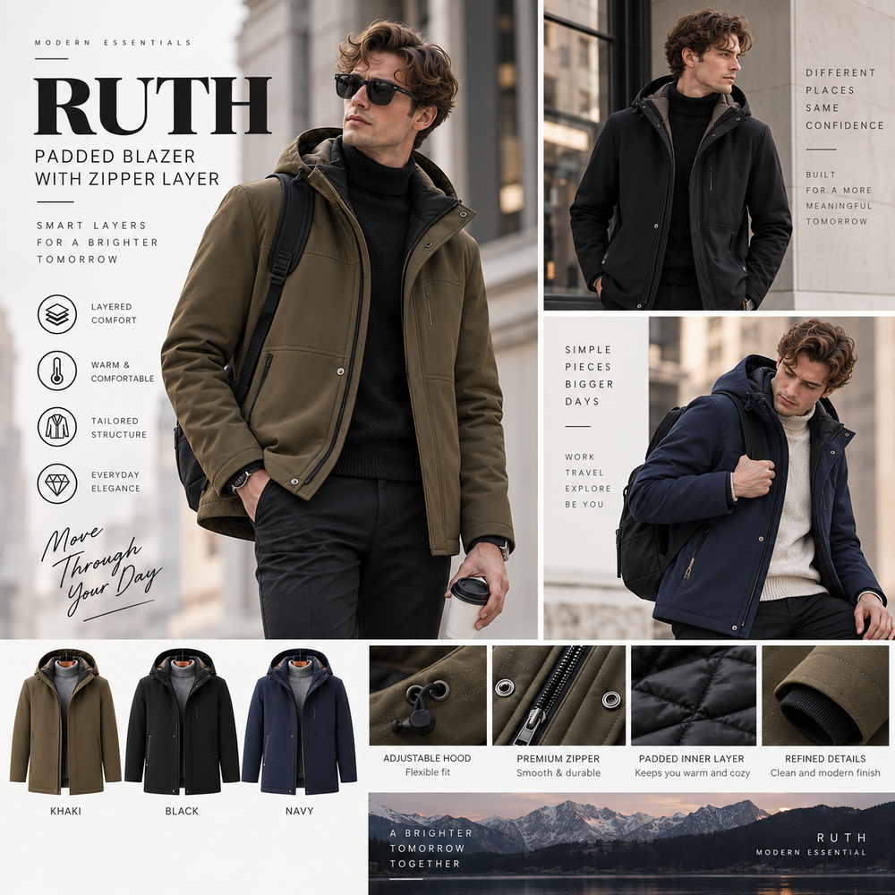 RUTH Padded Blazer with Zipper Layer