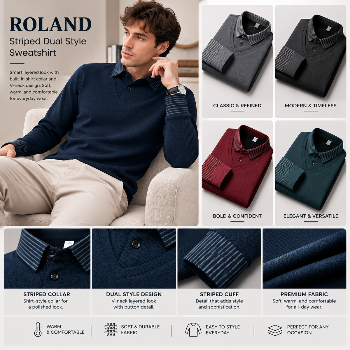 ROLAND Striped Dual Style Sweatshirt