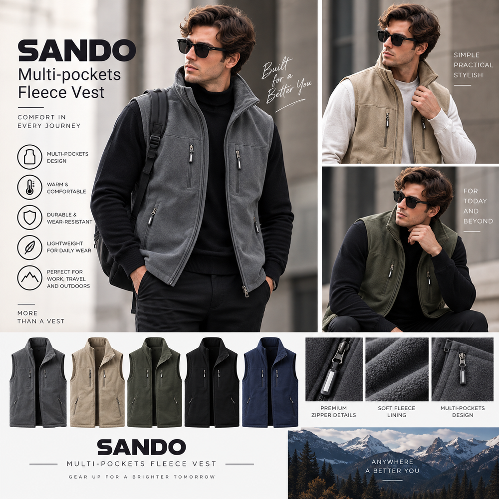 SANDO Multi-pockets Fleece Vest