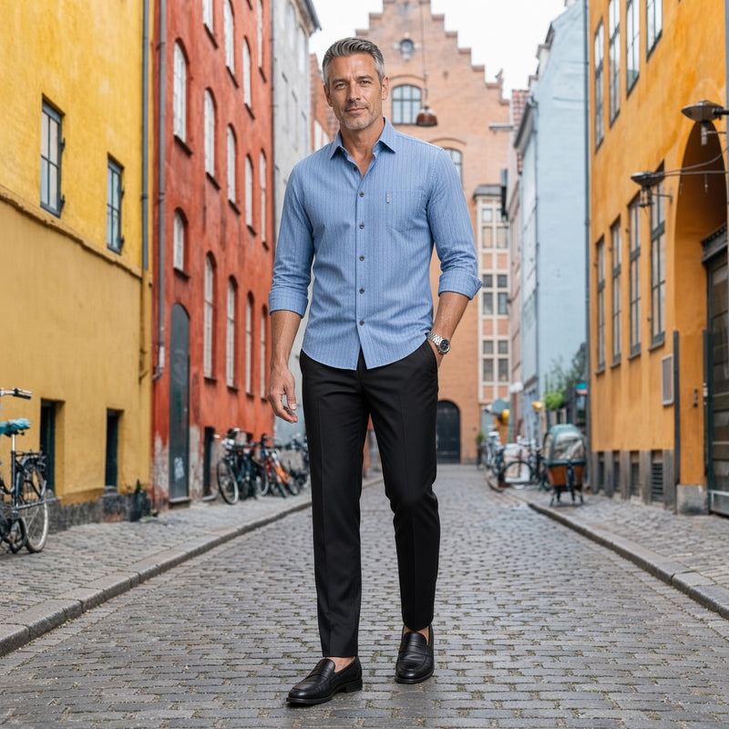 TOREN Texture-Stripe Casual Shirt