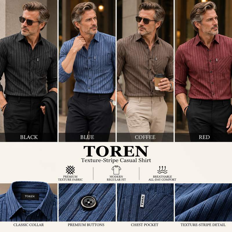 TOREN Texture-Stripe Casual Shirt