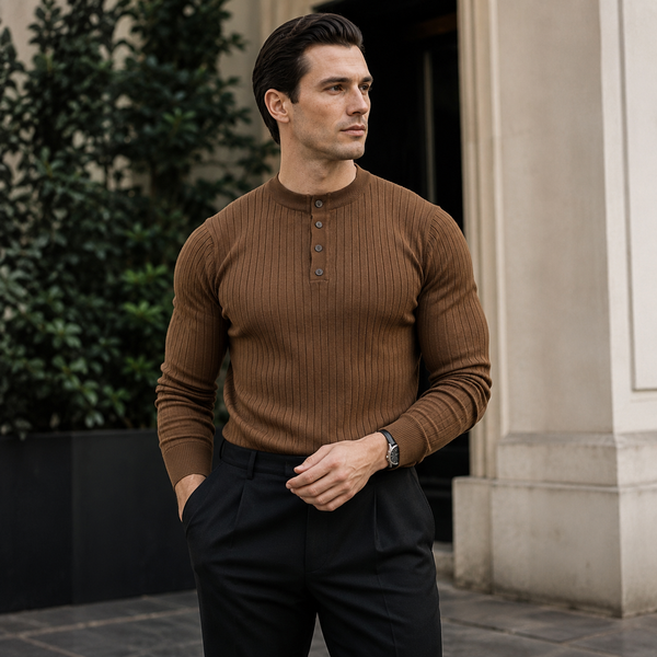 RUXUS  Premium Stripe Henley Collar Longsleeve 