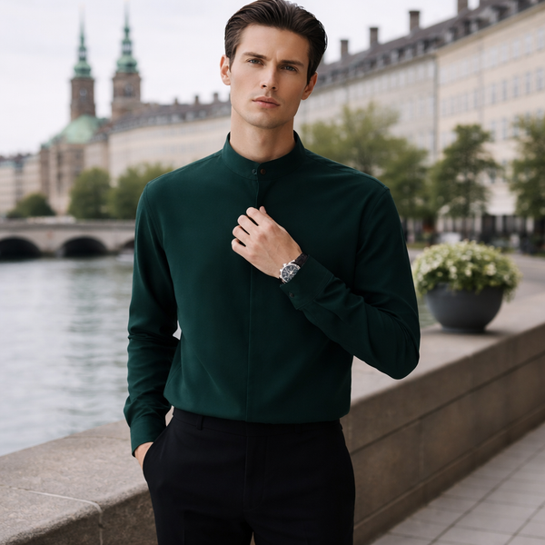 ALONSO Mandarin Button-Down Comfort Shirt